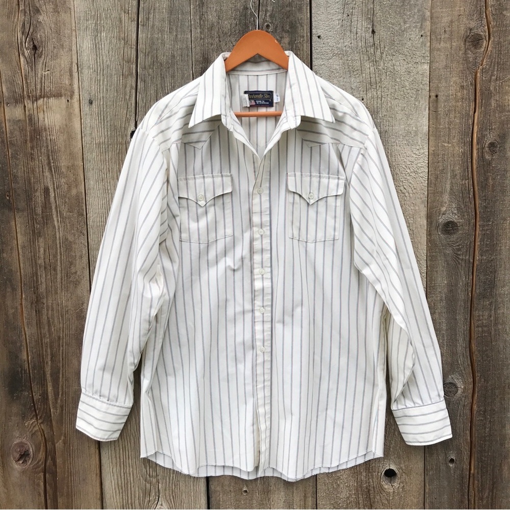 Vintage Panhandle Slim Pinstripe Western Cowboy Button Up Shirt USA 17 1/2-37 - Picture 1 of 6